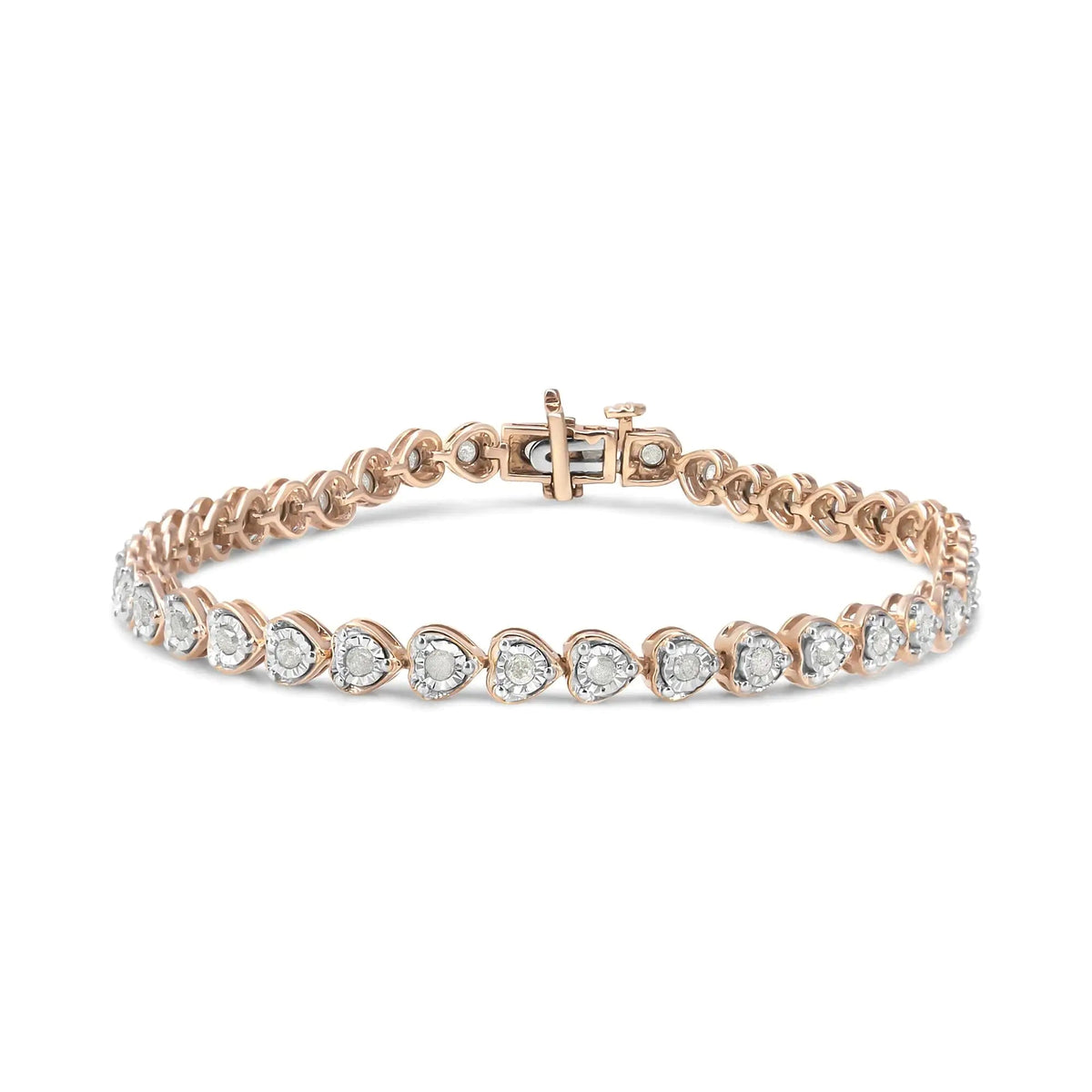 .925 Sterling Silver 1.0 Cttw Miracle Set Diamond Heart - Link 7" Tennis Bracelet (I - J Color, I2 - I3 Clarity) - Rieworkes