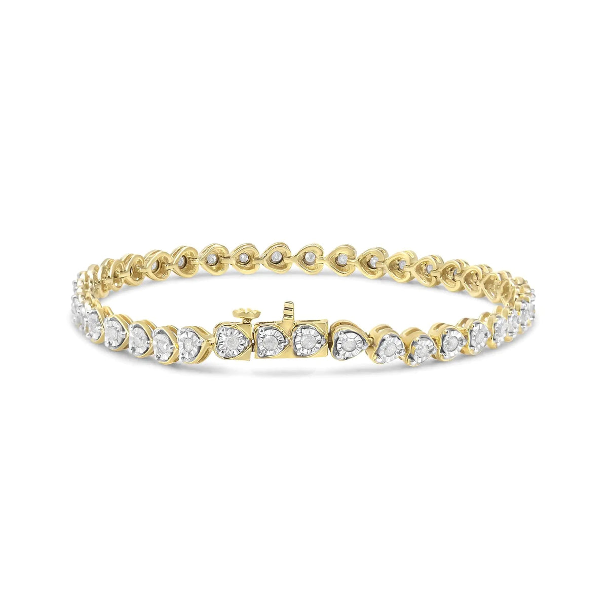 .925 Sterling Silver 1.0 Cttw Miracle Set Diamond Heart - Link 7" Tennis Bracelet (I - J Color, I2 - I3 Clarity) - Rieworkes