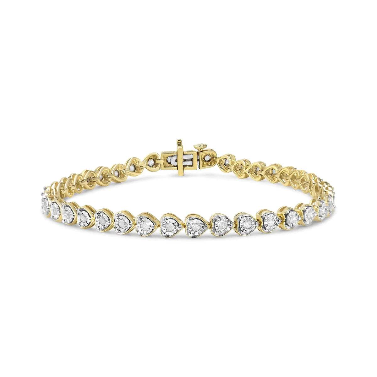 .925 Sterling Silver 1.0 Cttw Miracle Set Diamond Heart - Link 7" Tennis Bracelet (I - J Color, I2 - I3 Clarity) - Rieworkes