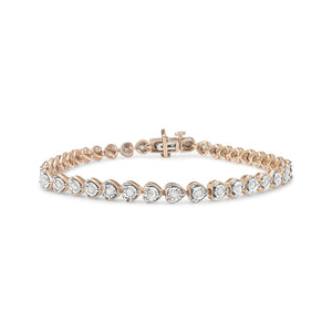 .925 Sterling Silver 1.0 Cttw Miracle Set Diamond Heart - Link 7" Tennis Bracelet (I - J Color, I2 - I3 Clarity) - Rieworkes
