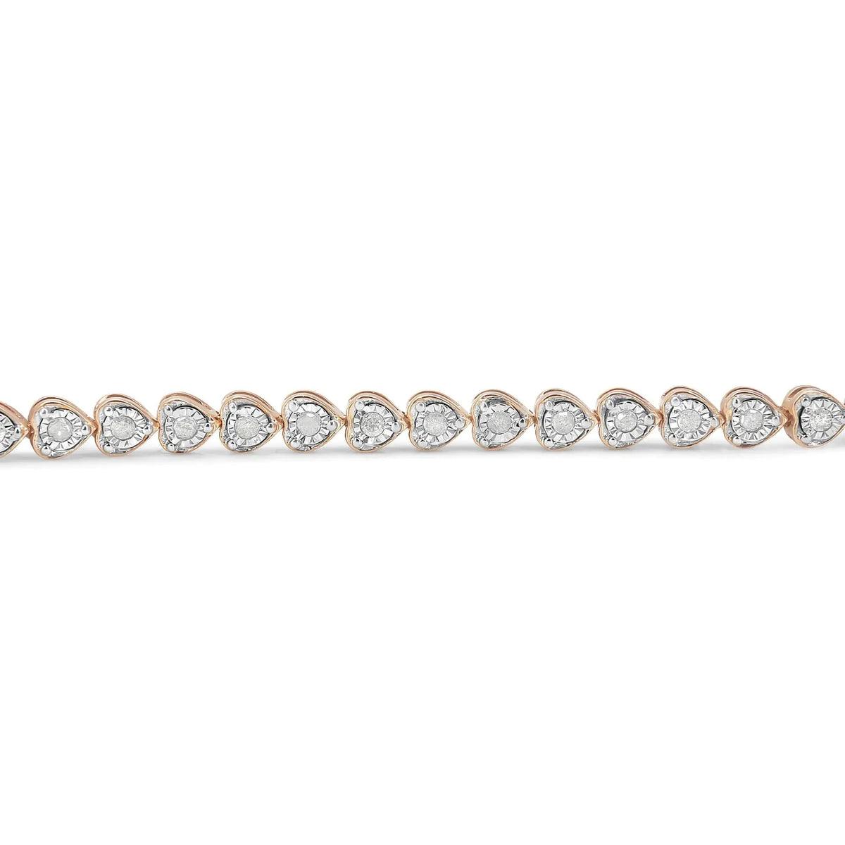 .925 Sterling Silver 1.0 Cttw Miracle Set Diamond Heart - Link 7" Tennis Bracelet (I - J Color, I2 - I3 Clarity) - Rieworkes