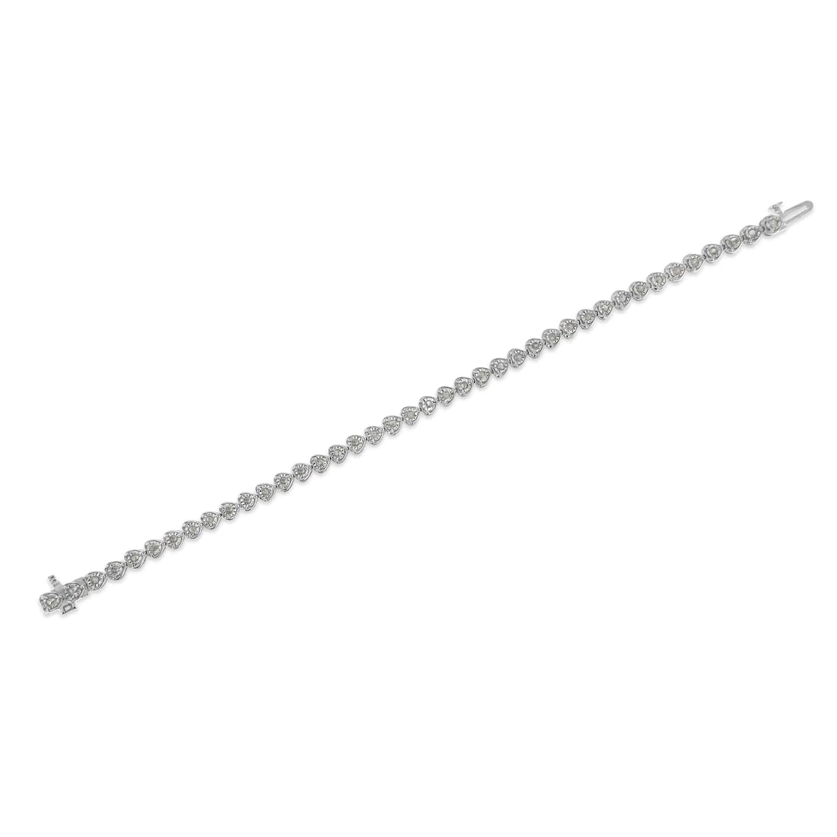 .925 Sterling Silver 1.0 Cttw Miracle Set Diamond Heart - Link 7" Tennis Bracelet (I - J Color, I2 - I3 Clarity) - Rieworkes