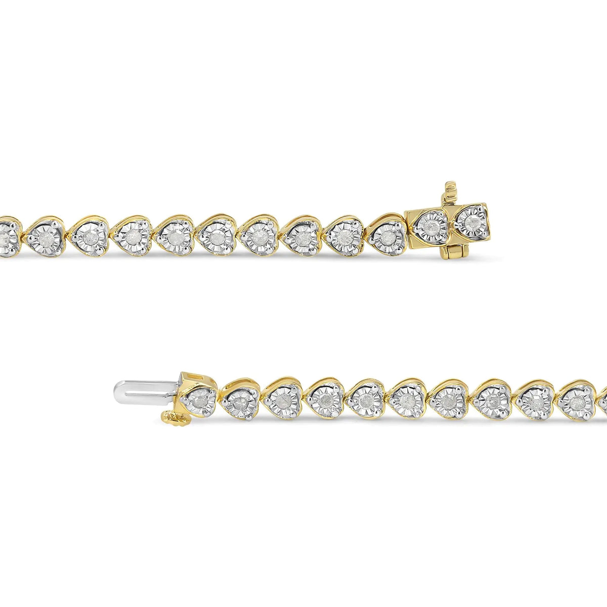 .925 Sterling Silver 1.0 Cttw Miracle Set Diamond Heart - Link 7" Tennis Bracelet (I - J Color, I2 - I3 Clarity) - Rieworkes
