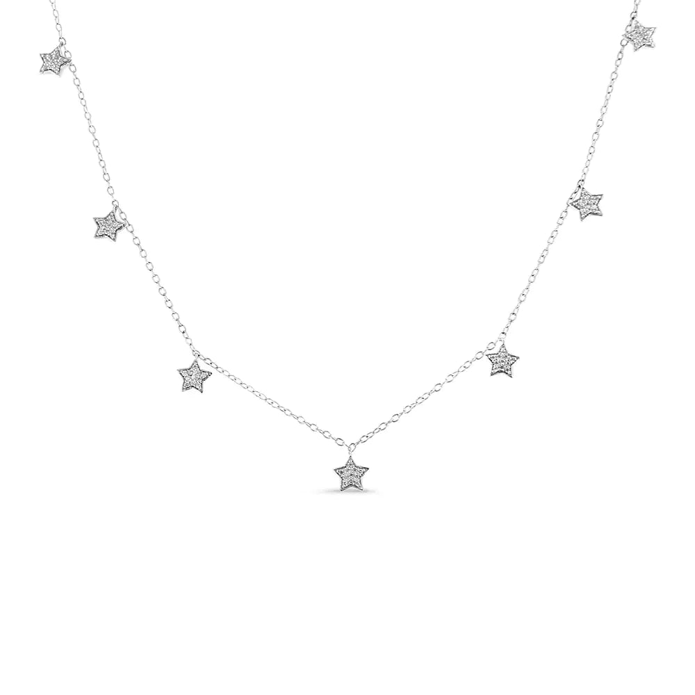 .925 Sterling Silver 1/3 Cttw Diamond Multi - Star Dangle Droplet Charm Pendant 18" Necklace (I1 - I2 Clarity, H - I Color) - Rieworkes