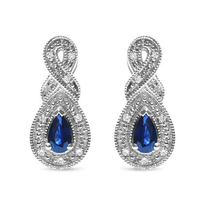 .925 Sterling Silver 4.5 x 3mm Pear Sapphire Gemstone and Diamond Accent Infinity Drop Stud Earrings (H - I Color, SI1 - SI2 Clarity) - Rieworkes