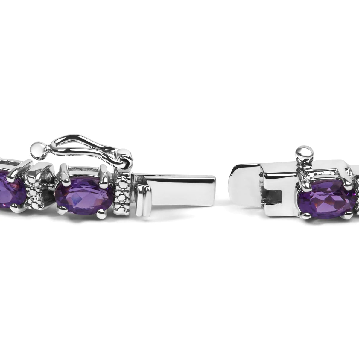 .925 Sterling Silver 9 1/2 Cttw Alternating Oval Amethyst and White Diamond Accent Link Tennis Bracelet (I - J Color, I3 Clarity) - 7.25" Inches - Rieworkes