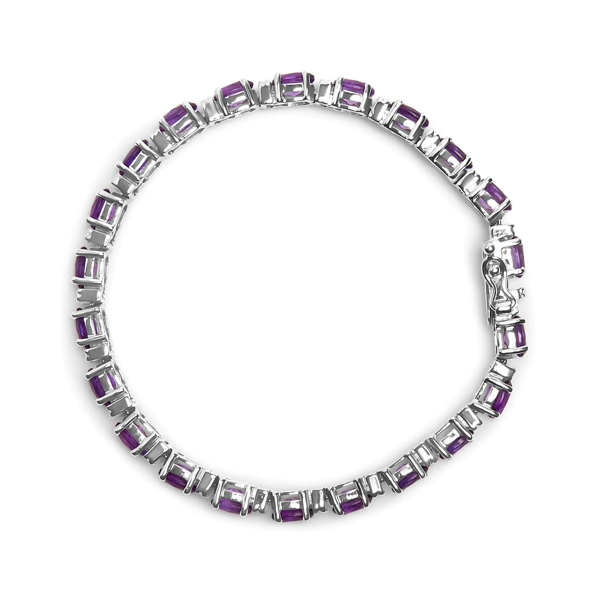 .925 Sterling Silver 9 1/2 Cttw Alternating Oval Amethyst and White Diamond Accent Link Tennis Bracelet (I - J Color, I3 Clarity) - 7.25" Inches - Rieworkes