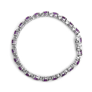 .925 Sterling Silver 9 1/2 Cttw Alternating Oval Amethyst and White Diamond Accent Link Tennis Bracelet (I - J Color, I3 Clarity) - 7.25" Inches - Rieworkes