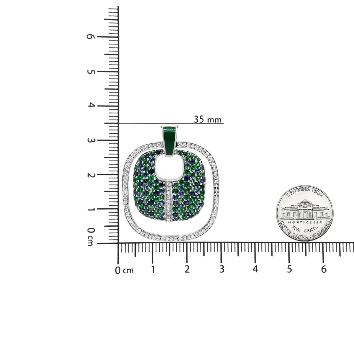 .925 Sterling Silver Green Enamel Pendant with 1/2 Cttw Diamond, Sapphire, and Tsavorite Openwork Statement 18" Pendant Necklace (F - G Color, VS1 - VS2 Clarity) - Rieworkes
