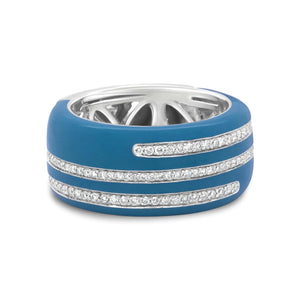 .925 Sterling Silver Turquoise Enamel 5/8 Cttw Round Diamond Wide Band Statement Ring (F - G Color, VS1 - VS2 Clarity) - Rieworkes