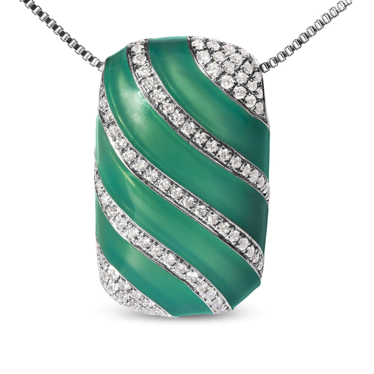 .925 Sterling Silver Turquoise Enamel and 1/2 Cttw Diamond Block 18" Pendant Necklace (F - G Color, VS1 - VS2 Clarity) - Rieworkes