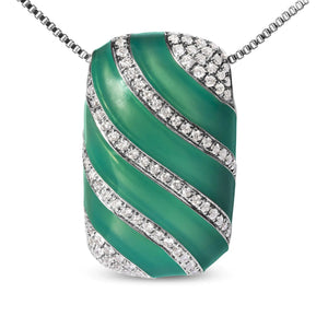 .925 Sterling Silver Turquoise Enamel and 1/2 Cttw Diamond Block 18" Pendant Necklace (F - G Color, VS1 - VS2 Clarity) - Rieworkes