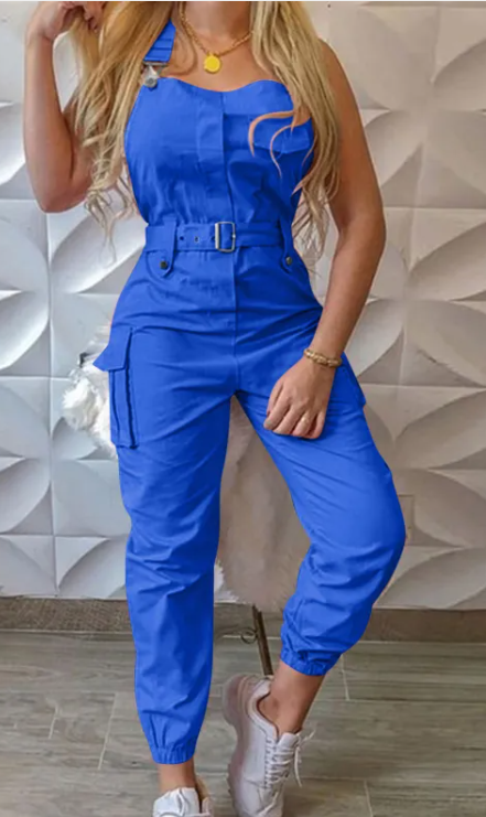 Women's Fashion Work Clothes Jumpsuit Belt Sleeveless Mimarta