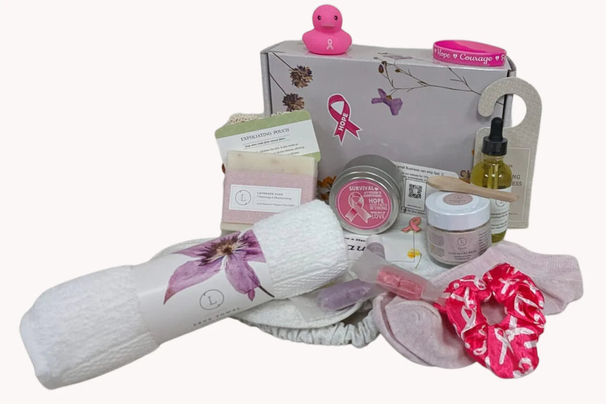 Breast cancer Awareness Gift Box - Hope for a warrior / a survivor / a mother - this is a support care pamper package -  Natural Lavender Bath & Body Relaxing Package Rieworkes