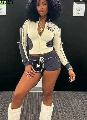 Women's Casual Sporty 2-Piece Jacket and Shorts Set Mimarta