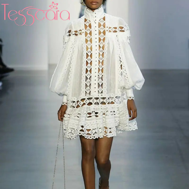 TESSCARA Women's Luxury Elegant Beaded Turtleneck Dress Mimarta