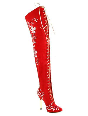 Elegant Embroidered Over The Knee Stiletto Boots Mimarta