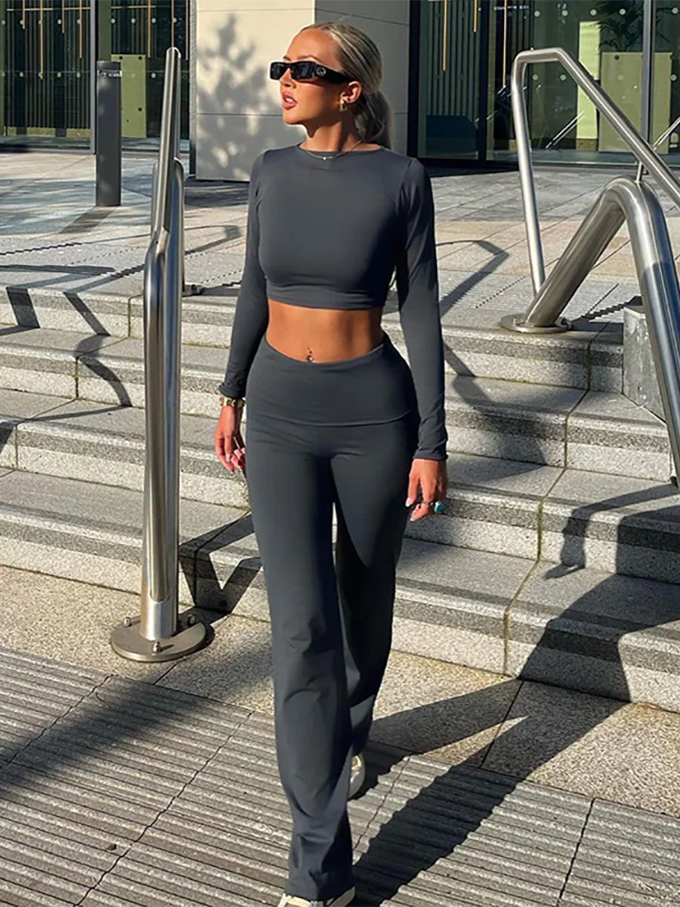 Crop Top and Flare Pants Set Rieworkes