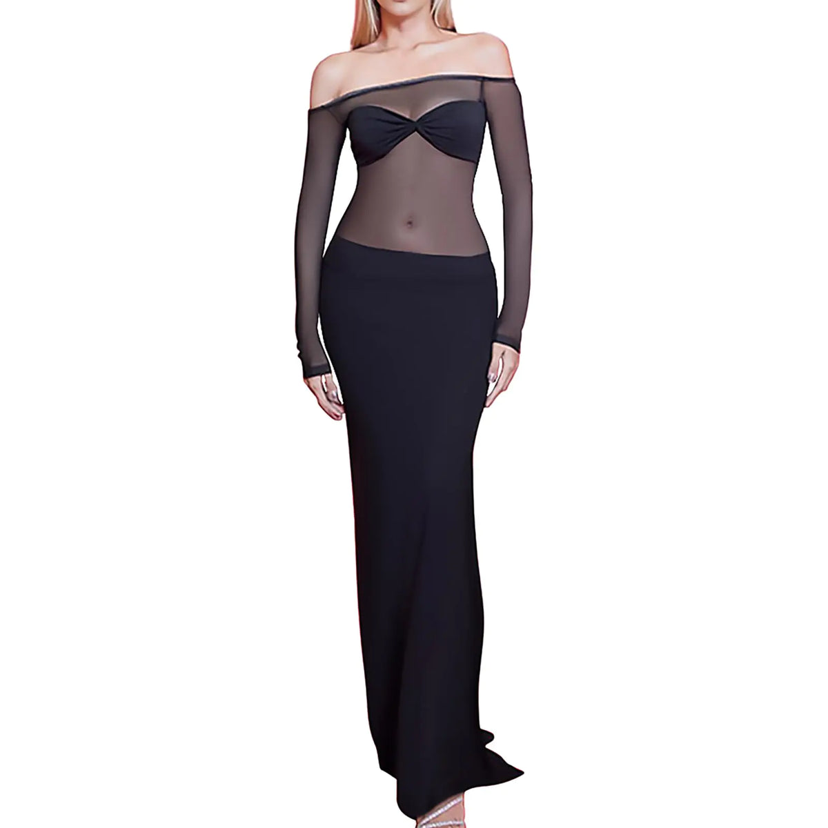 Womens Sexy Mesh Dresses Long Sleeve Slim Fit Elegant Sheer Maxi Dress Party Club Night Out Evenig Cocktail Long Dresses Mimarta