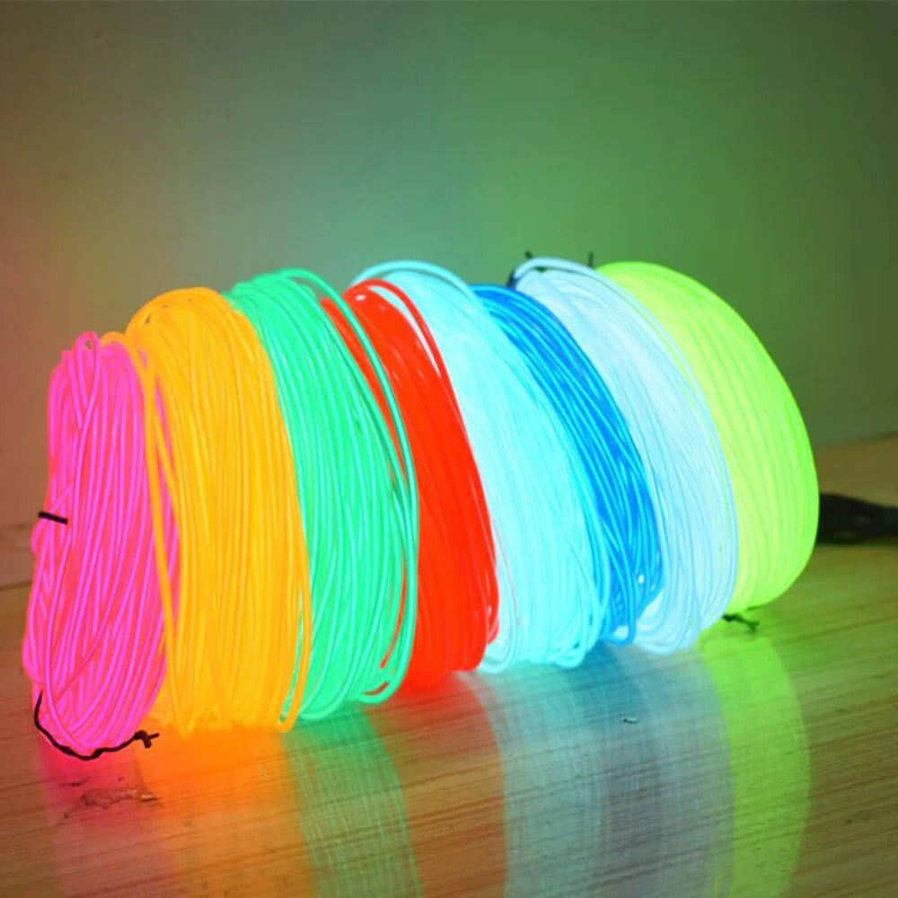 Neon LED Light Glow EL Wire String Strip Rope Tube Decor Car Party + Controller Rieworkes