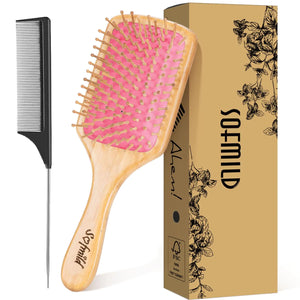 Sofmild Hair Brush-Natural Wooden Bamboo Brush-Eco Friendly Detangle Paddle Hairbrush for Women Men and Kids Massage Scalp Increase Hair Growth Rose Rieworkes