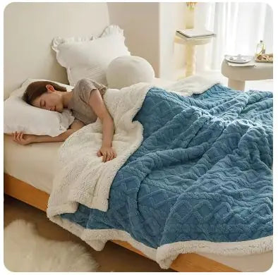 Warm Wool Coral Fleece Throw Blanket Rieworkes