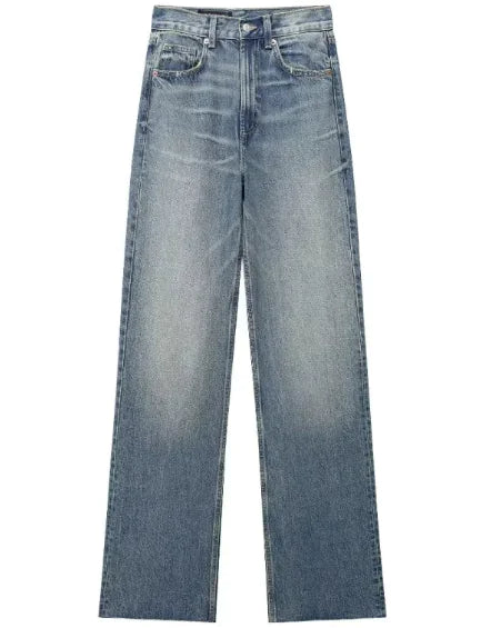 Fashion Casual High Waist Straight Wide Leg Denim Trousers For Women Rieworkes