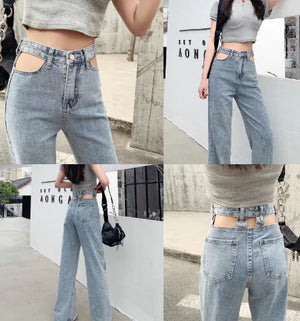 Women’s High Waist Loose Fit Blue Denim Trousers Mimarta