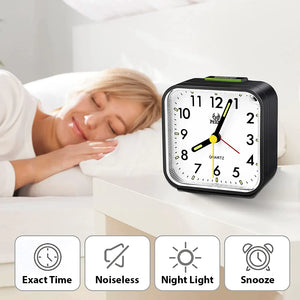LED Desk Alarm Clock Nightlight Snooze Quiet Non Ticking Battery Powered Bedroom Rieworkes