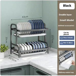 Multi-functional Double-layer Carbon Steel Tableware Storage Rack Rieworkes