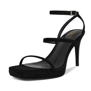 DOEYG Black Heels for Women Strappy Heels Sandals Sexy Platform Stiletto Heels Sandals Square Open Toe Ankle Strap Dress Party Wedding Shoes Size 6.5 Mimarta