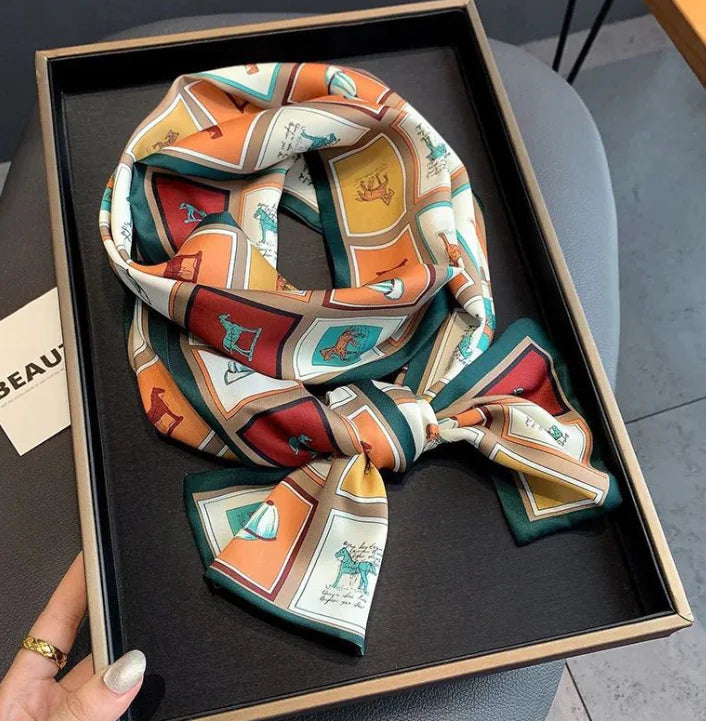 Luxury Plaid Skinny Silk Scarf and Hair Band Set Mimarta
