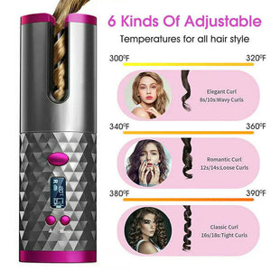 Hair Curler LCD Cordless Auto Rotating Waver Curling Iron Ceramic Wireless USA Rieworkes