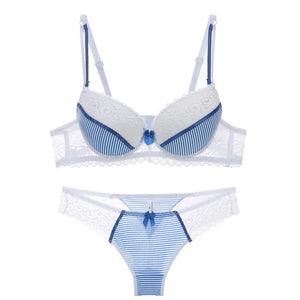 Lace Striped Lingerie Set with Bra and Panties Mimarta