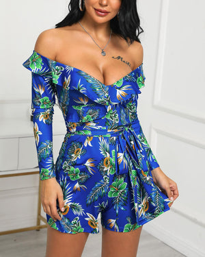 One-Shoulder Ruffle Floral Jumpsuit Mimarta