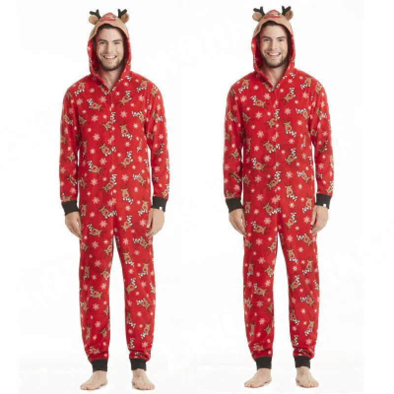Fashionable Hooded Christmas Print Jumpsuit Mimarta