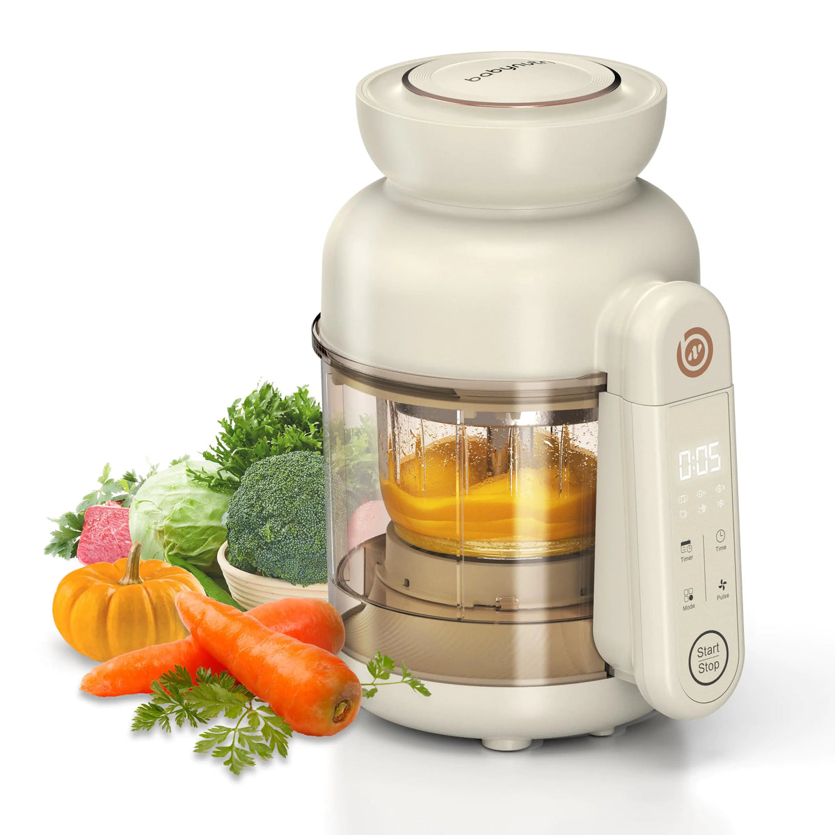 BabyNutri All-in-One Baby Food Maker Glass Food Mills Blender & Steamer Auto Cooking Easy Cleaning Dishwasher Safe Touch Screen Control for Home Cooking Rieworkes