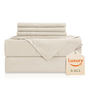 Luxury Silky Soft Bed Sheet Set 6 PieceKing Size Fits 16 inch Deep Pocket Mattresses Wrinkle Free & Breathable Cooling Ivory Cream Bedding Sheets (Fitted Sheet Flat Sheet Pillowcases) Mimarta