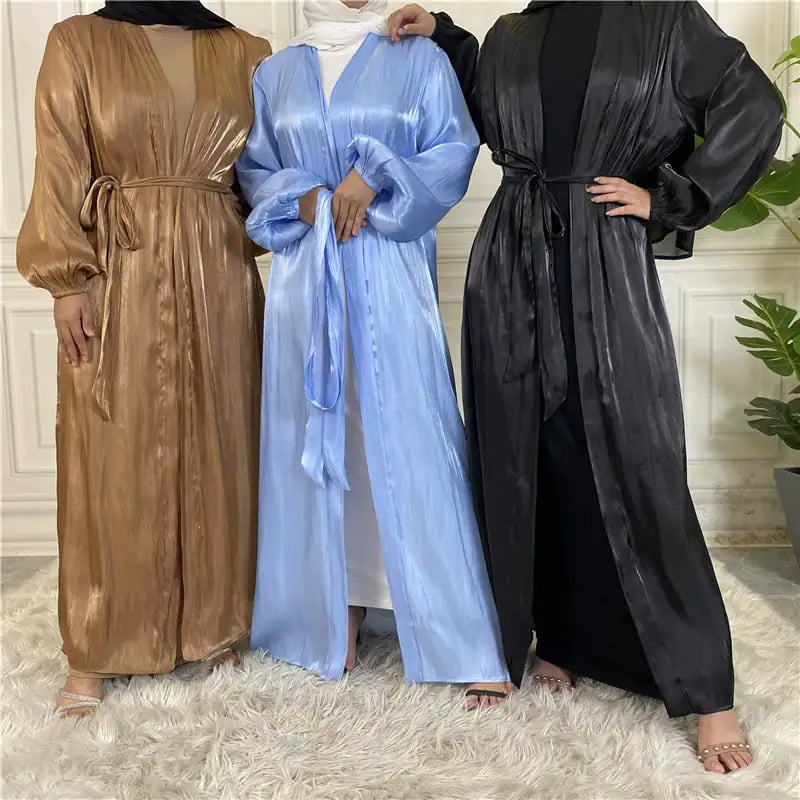 Shiny Silk Lace-Up Cardigan Robe Mimarta