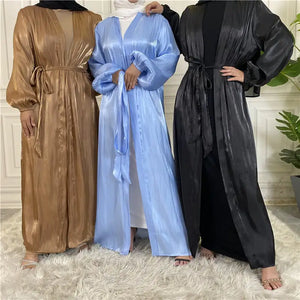 Shiny Silk Lace-Up Cardigan Robe Mimarta