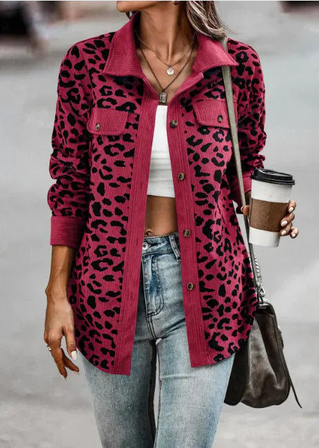 Chic Leopard Print Long Sleeve Jacket for Women Rieworkes