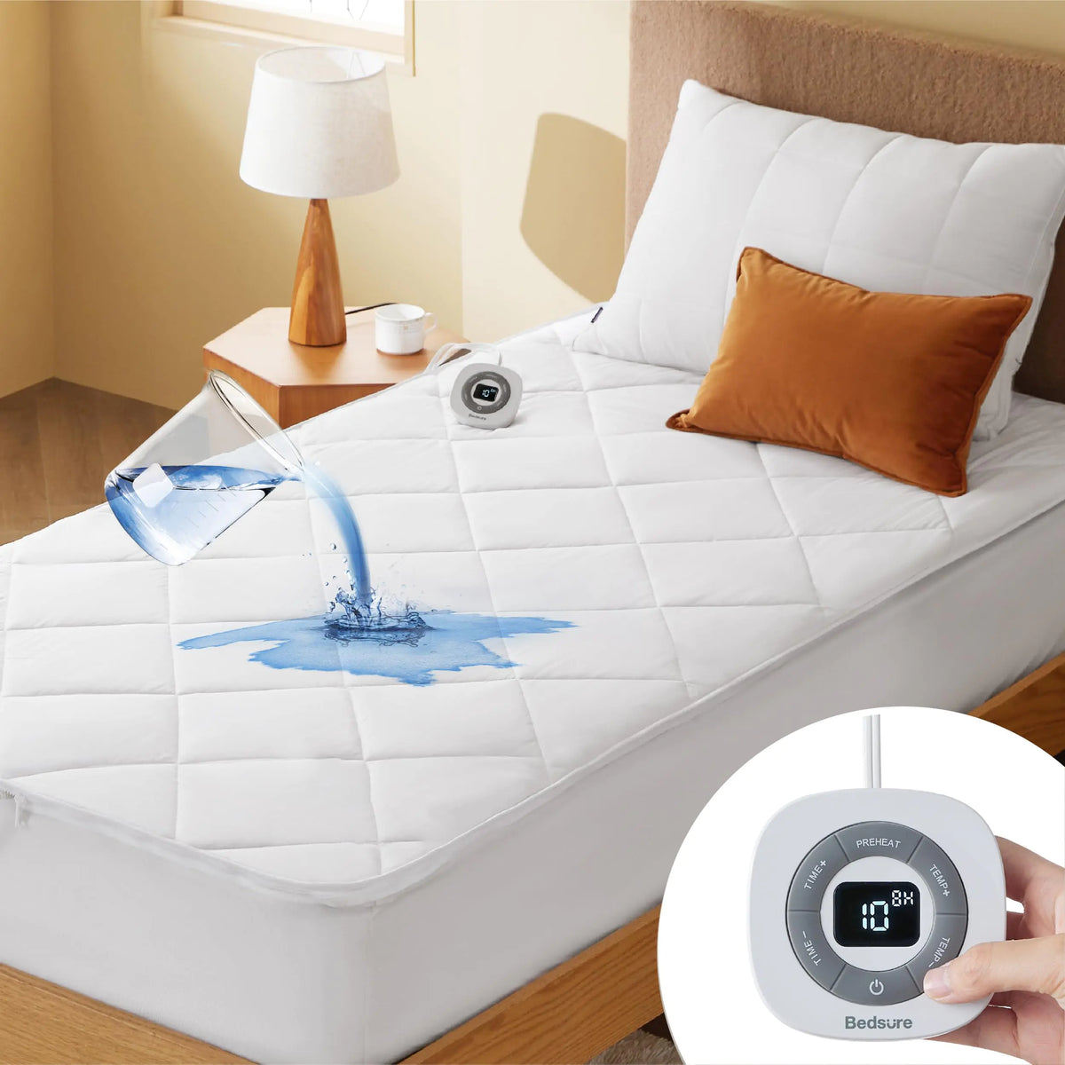 Bedsure Removable Heated Mattress Pad Full - Waterproof Bed Warmer with Memory & Preheat Function 12-Hour Timer & 10 Heat Settings Single Controller 8-H Auto-Off Electric Mattress Pad Full 54"x75" Rieworkes