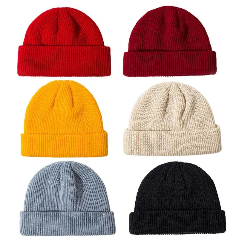 Unisex Winter Ribbed Knitted Cuffed Short Melon Cap Rieworkes