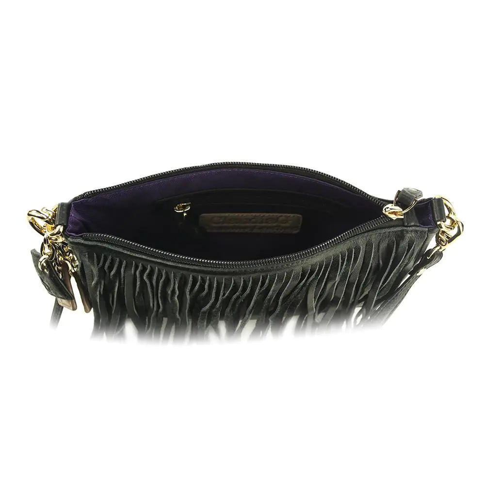 Willow Fringe Leather Handbag -Midnight Black Rieworkes