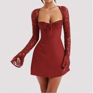 Women's Lace Corset Long Sleeve Backless Dress Rieworkes