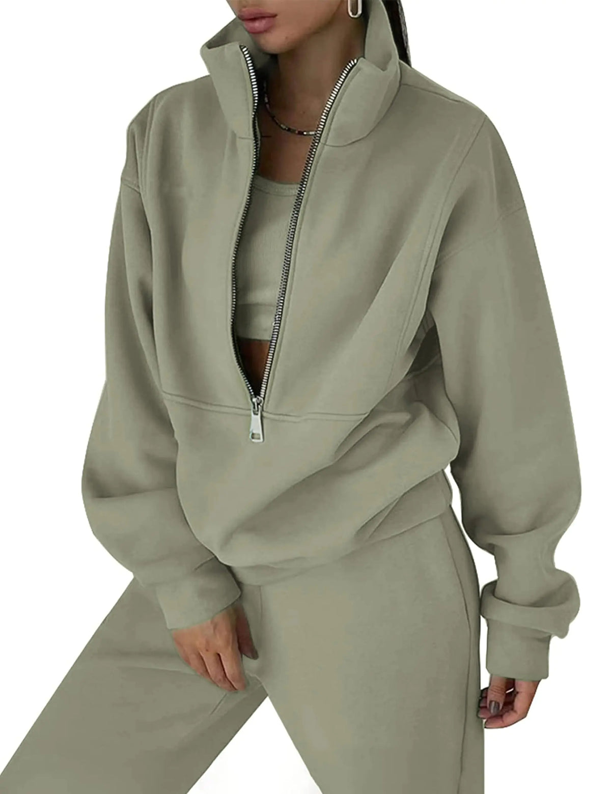 Himosyber Women Sweatsuits Half Zip Fleece Sweatshirt and Pant 2 Piece Joggers Set Tracksuit (MossGreen-XL) Mimarta