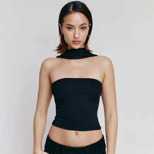 Halter Backless Satin Crop Tops Rieworkes