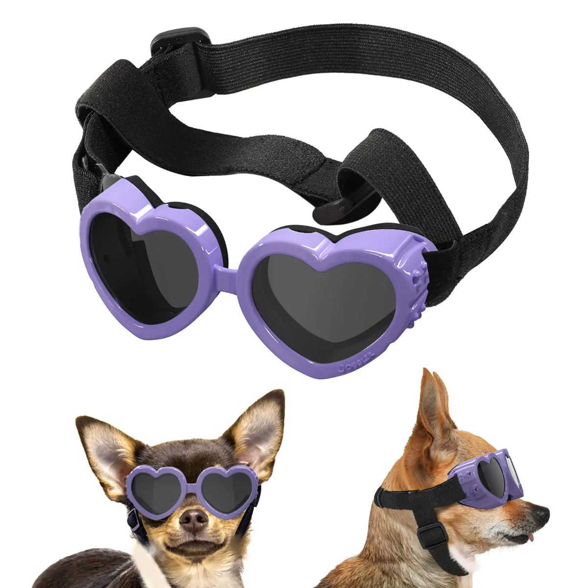Lewondr Small Dog Sunglasses UV Protection Goggles Eye Wear Protection with Adjustable Strap Doggy Heart Shape Anti-Fog Sunglasses for Pet Dogs Sun Glasses Doggie Windproof Glasses Macaron Purple Mimarta