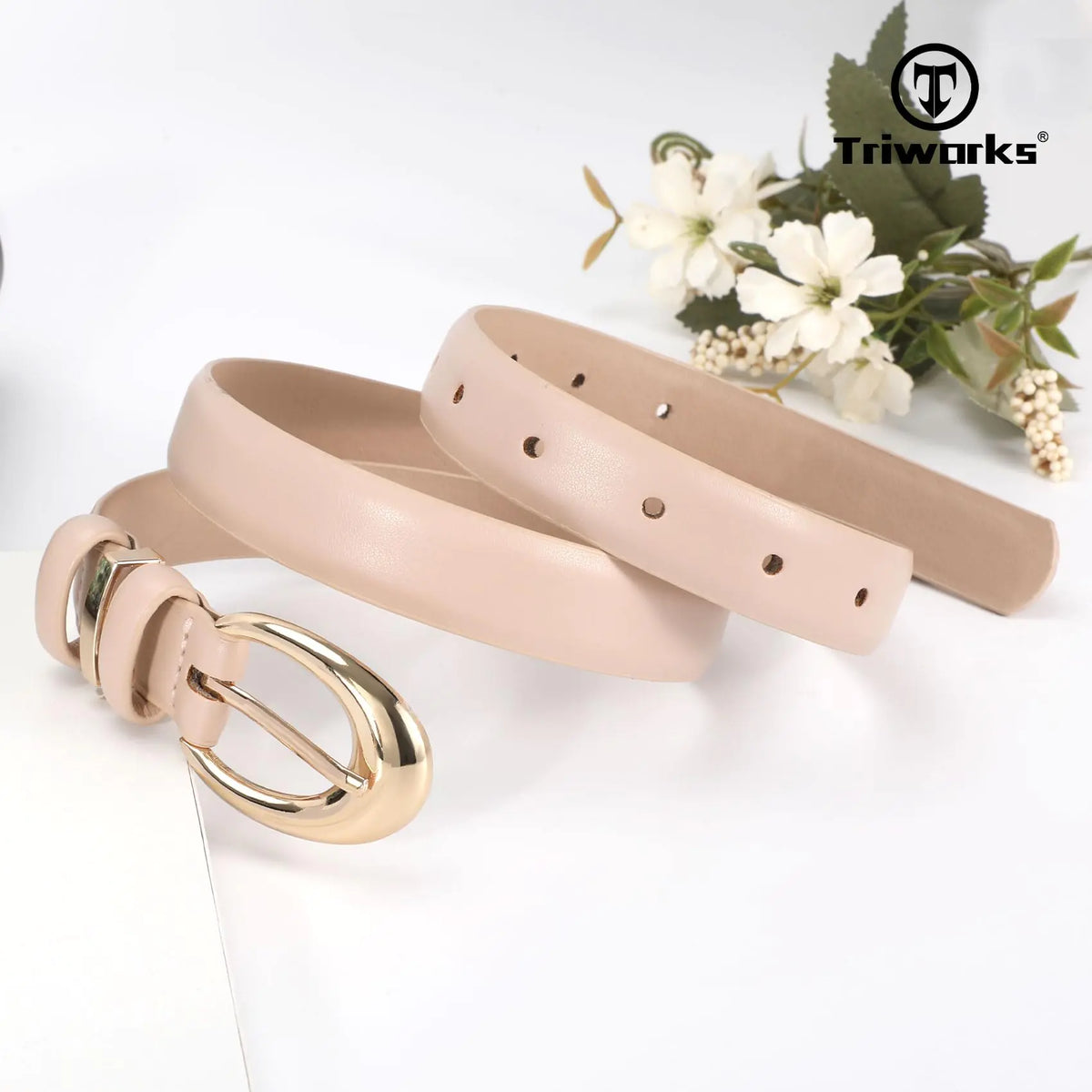 Women Leather Belt for Jeans Pants Fashion Ladies Skinny Faux Leather Dress belt with Gold Buckle Fit Wasit Size 27"-31" Beige Rieworkes