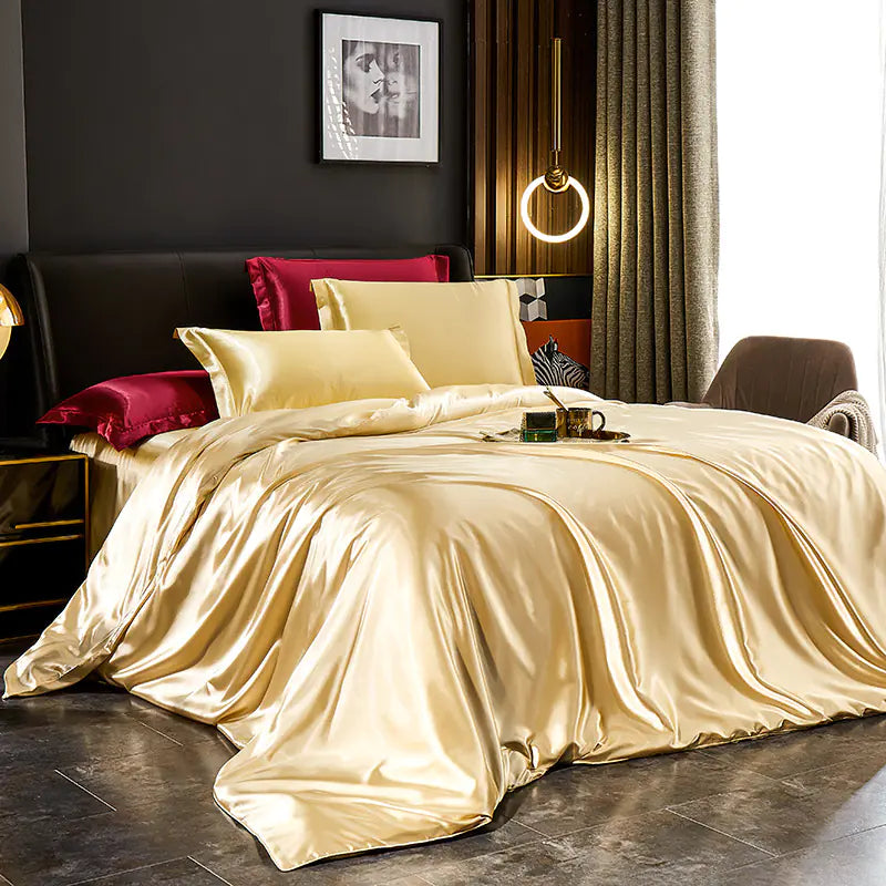 Luxury Silk Bedding Set with Solid Color Duvet Cover Mimarta